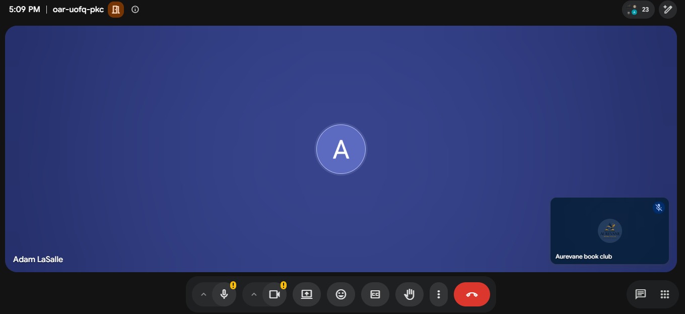 A single speaker leading a live Aurevane book club call