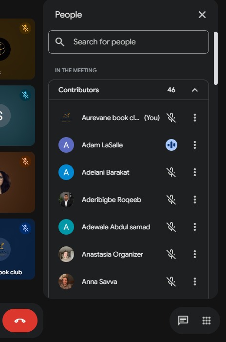 The full list of contributors at a live Aurevane session