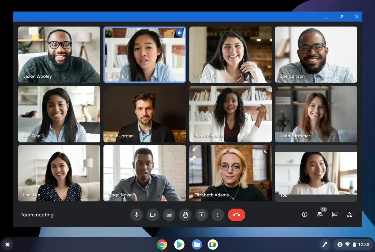 A live team-style book discussion on a Chromebook